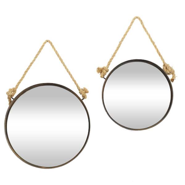 Litton Lane 36 in. x 24 in. Brown Metal Industrial Round Wall Mirror (Set of 2)