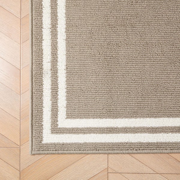 Washable Skid-Resistant Linen/Ivory 2 ft. x 4 ft. All Loop Tufted Area Rug