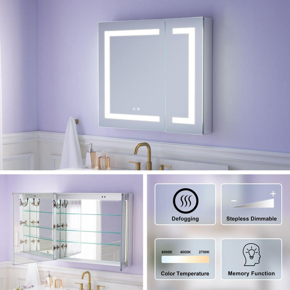 36 in. W x 30 in. H Rectangular Aluminum LED Recessed or Surface Mount Medicine Cabinet with Mirror,Adjustable Shelves price history on PriceWatchPro