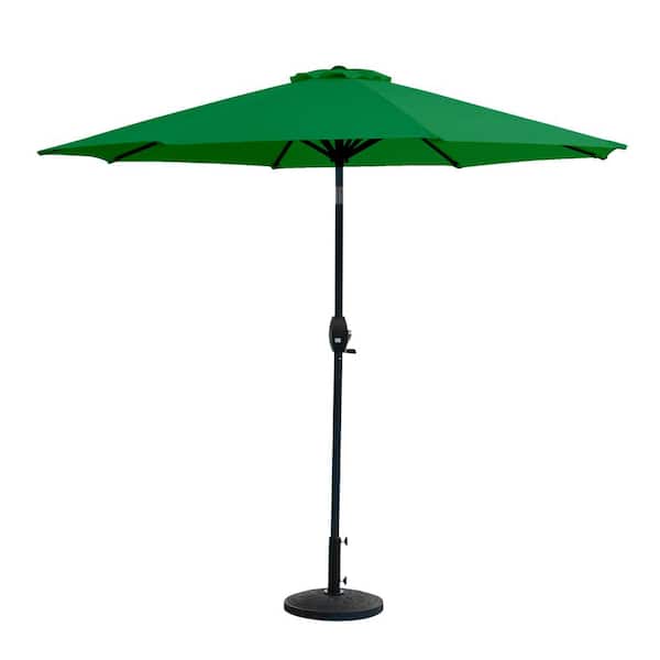 WESTIN OUTDOOR Riviera 9 ft. Outdoor Market Umbrella with Decorative Round Resin Base in Dark Green