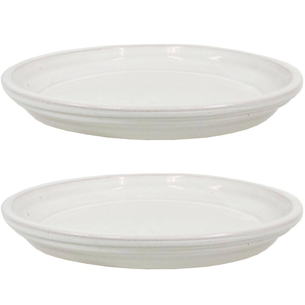Sunnydaze Decor 2 Sunnydaze 9 in. Pearl Ceramic Planter Saucers AP014