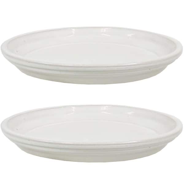 2 Sunnydaze 9 in. Pearl Ceramic Planter Saucers