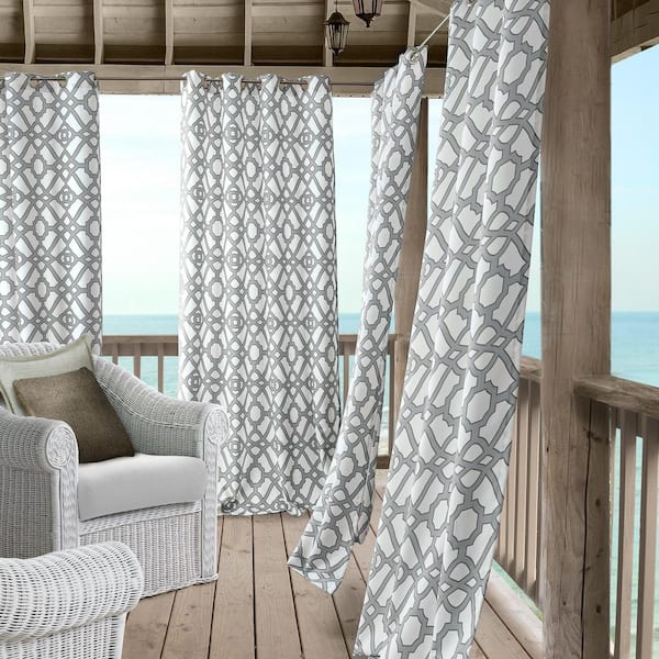 Elrene Gray Geometric Grommet Room Darkening Curtain - 50 in. W x 84 in. L