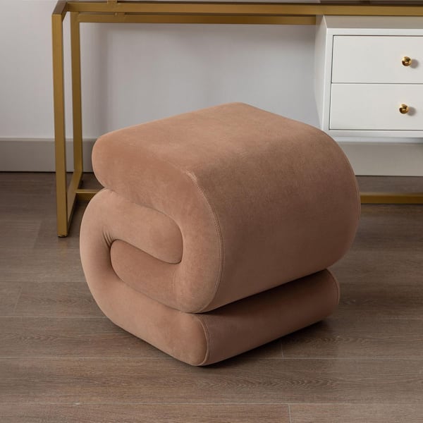 Noble House Maverick Coffee Brown Modern Upholstered Velvet S-Shape Ottoman Stool, Wood