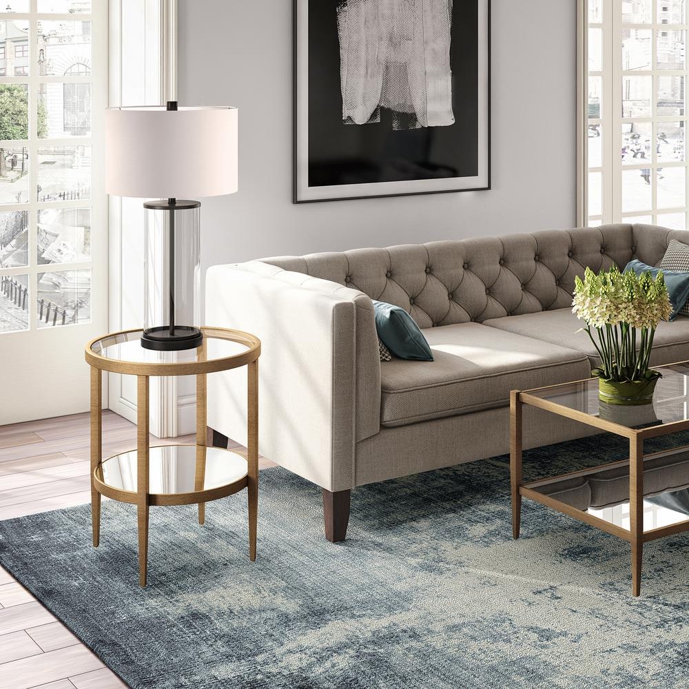 Hera 20 in. Blackened Bronze Round Glass Top End Table - thumbnail 6