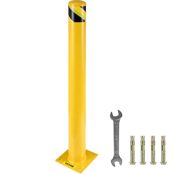 SKYSHALO Safety Bollard Post, 42 in. H x 4.5 in. D Safety Barrier Bollard, Steel Safety Barrier with 4 Free Anchor Bolts