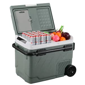 61 qt. Portable Refrigerator Car Fridge Dual Zone Electric Cooler with Handle and Wheels 12-Volt Fridge Outdoor