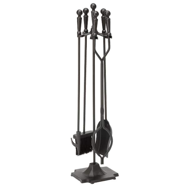 UniFlame Black Cast Iron 5-Piece Fireplace Tool Set with Ball Handles