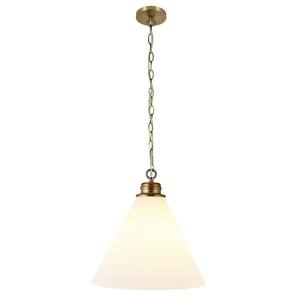 Canto 1-Light 16 in. Brass Standard Pendant with White Milk Glass Shade