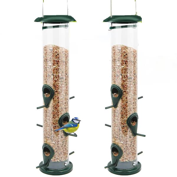 Phewnyzo Transparent Plastic Tube with 6 Feeding Ports Wild Bird Feeder,2 Lbs. Capacity For Outdoor Hanging Feeder 2 packs