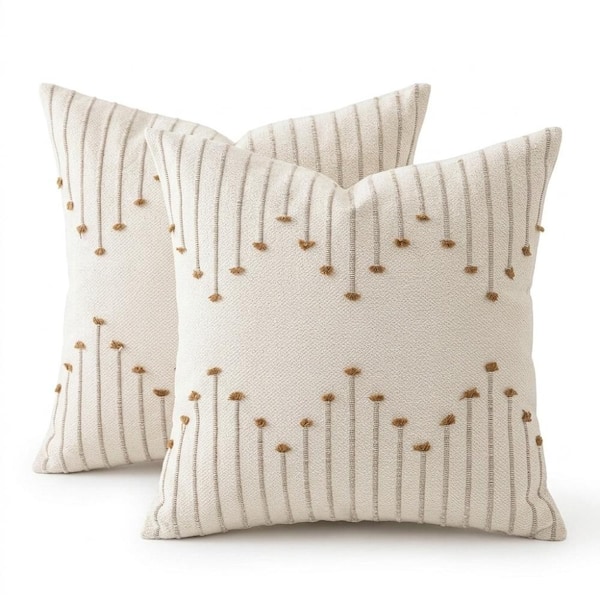 Beige and Brown Boho Throw Pillow Covers 18 in. x 18 in. - Set of 2