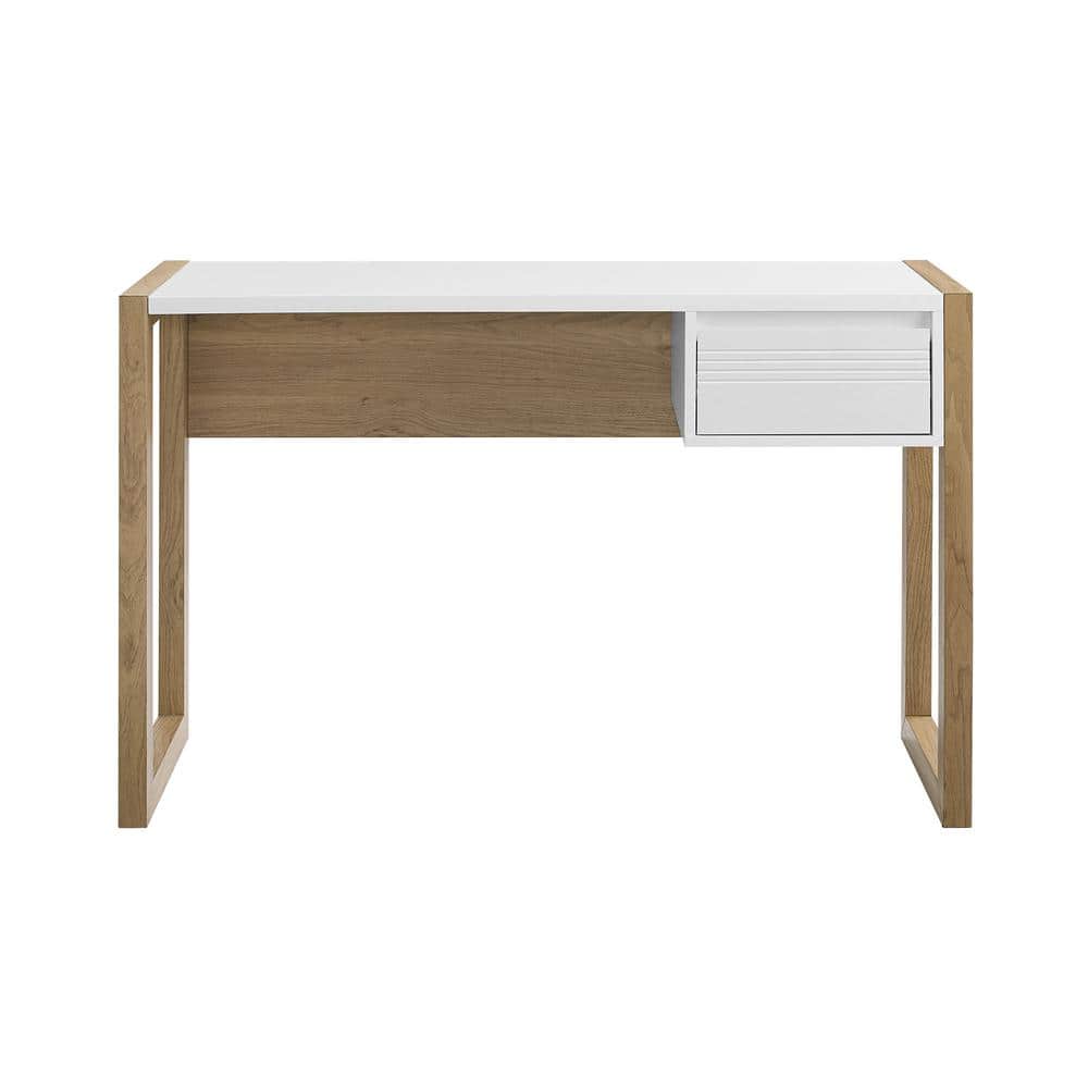 Ashton 46" English Oak and Solid White Modern Writing Desk with Drawer