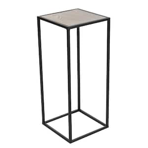 13 in. Black Large Square Wood End Accent Table with Brown Wood Tops (2- Pieces)