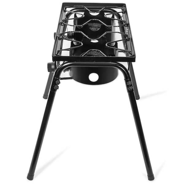 Goplus Outdoor Camping Stove, Dual Burner Propane Gas Cooker W/Detachable Legs & 0-20 PSI Regulator & CSA Approval For Camp Patio RV, Cast Iron, 150,000-BTU