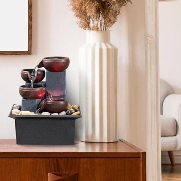 Afoxsos 4-Tier Tabletop Waterfall Fountain with LED Lighting and