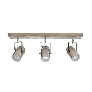 Williamsburg 2 ft. 3-Light Brushed Nickel Linear Track Lighting Kit with Light Faux Wood Canopy, Bulbs Included