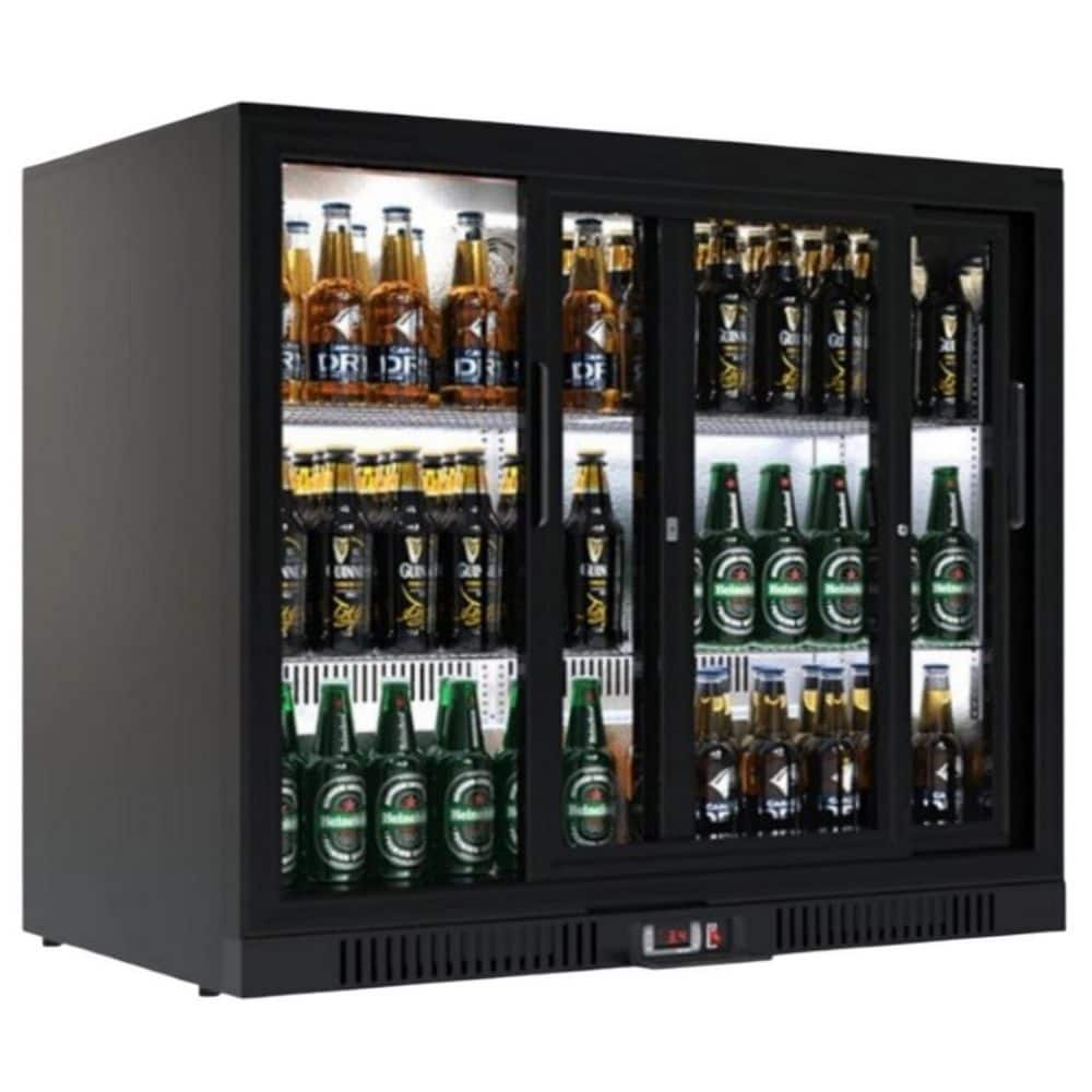 35 in. W 7.4 cu. ft. NSF 2-Glass Sliding Door Counter Height Back Bar Drink Cooler Refrigerator w/ LED Lighting in Black