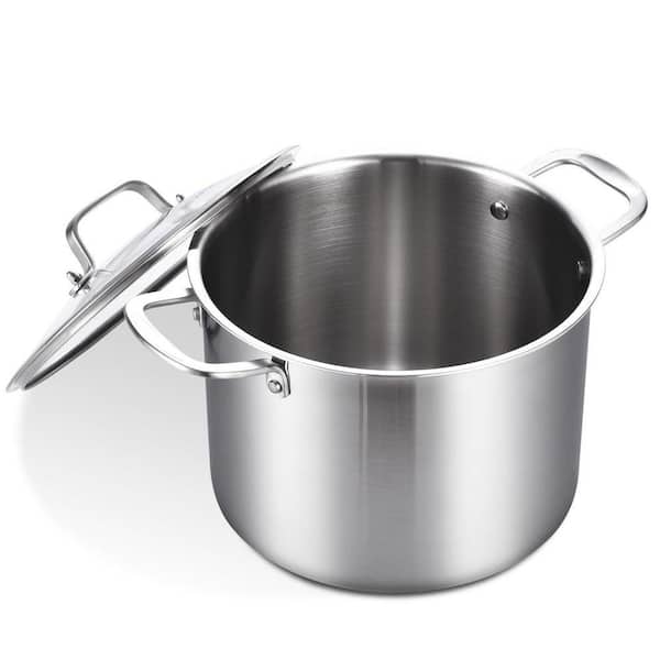 12-Piece Stainless Steel Tri-Ply Stock Pot Set Silver Finish, Induction Compatible, Dishwasher Safe, Glass Lid