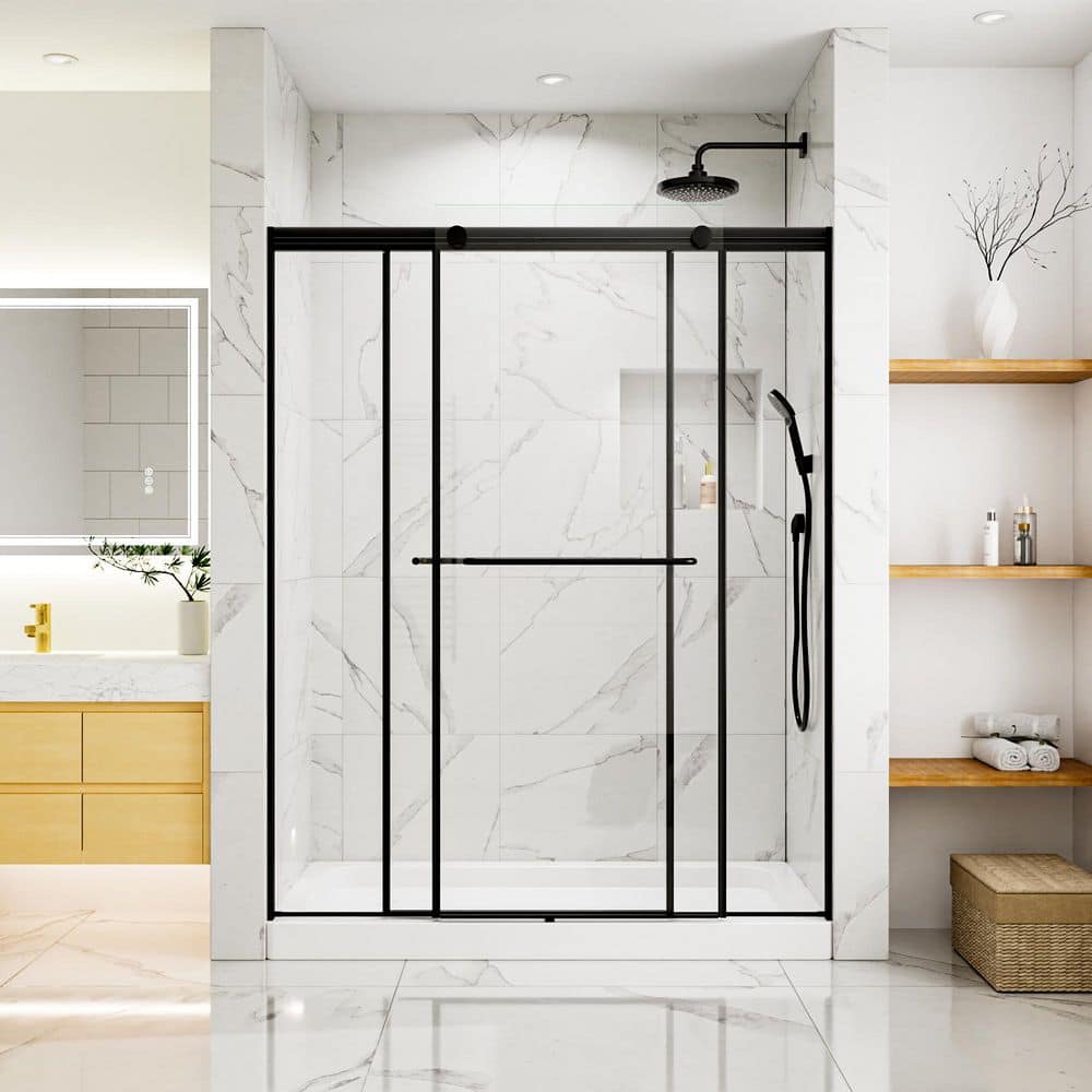 60 in. W x 76 in. H Sliding Framed Shower Door in Matte Black with 6mm SGCC Clear Tempered Glass, Patented Roller System price history on PriceWatchPro