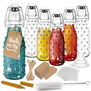 8.5 oz. Dotted Round Swing Top Glass Bottles with Funnel, Bottle Brush, Tags, Shrink Wrap (Set of 6)