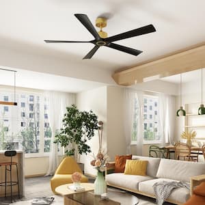56 in. Indoor Outdoor Use Black Solid Wood 5-Blade Propeller Ceiling Fan with Remote Control, DC Motor,1/4/8 hour timing