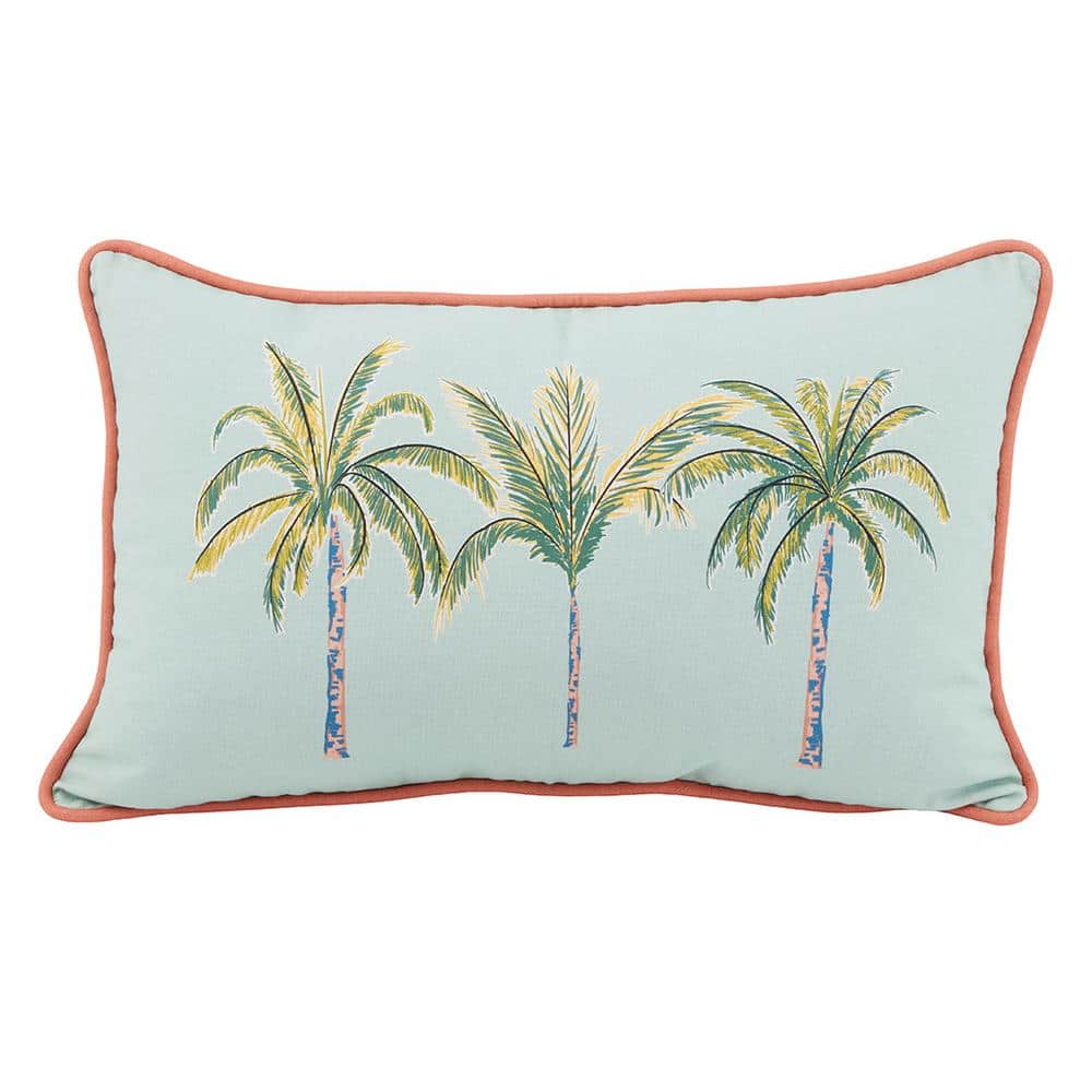 Hampton Bay 12 in. x 20 in. Palm Gate Outdoor Lumbar pillow 04384002 The Home Depot