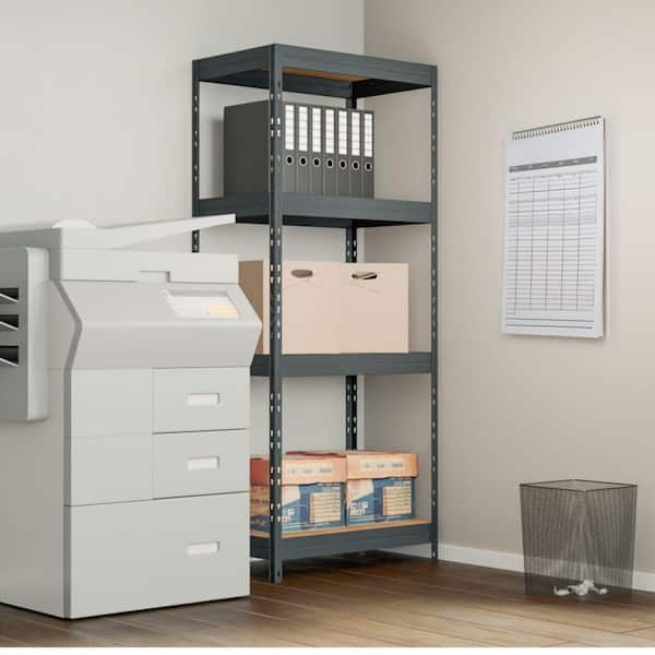 Basics Series 4-Tier Powder-Coated Steel Storage Shelving Unit, Dark Gray, HDF Racks (29.5 in. W x 71 in. H x 14 in. D)