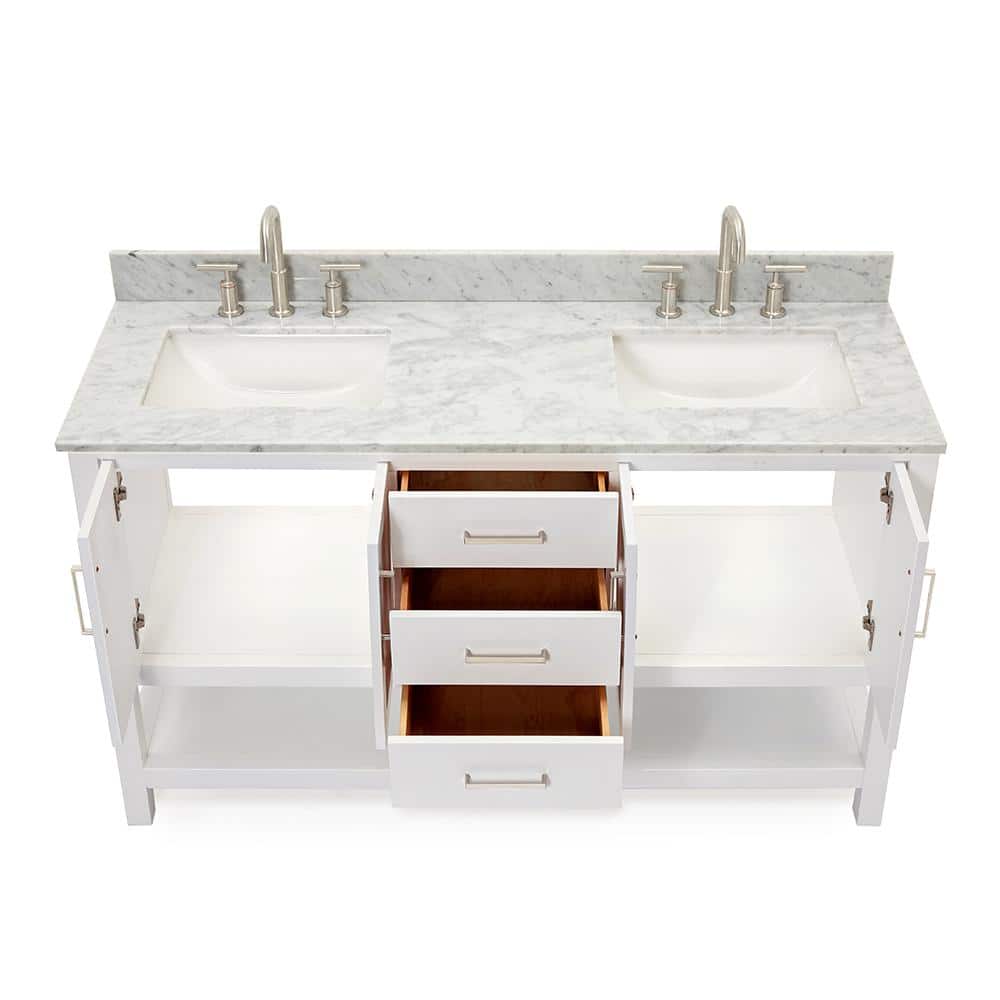 Magnolia 61" White Double Basin Freestanding Vanity with Carrara Top