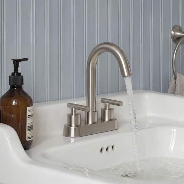 4 in. Centerset 2 or 3-Hole Double Handle High Arc Bathroom Faucet in Spot Resistant Brushed Nickel with Pop-Up Drain