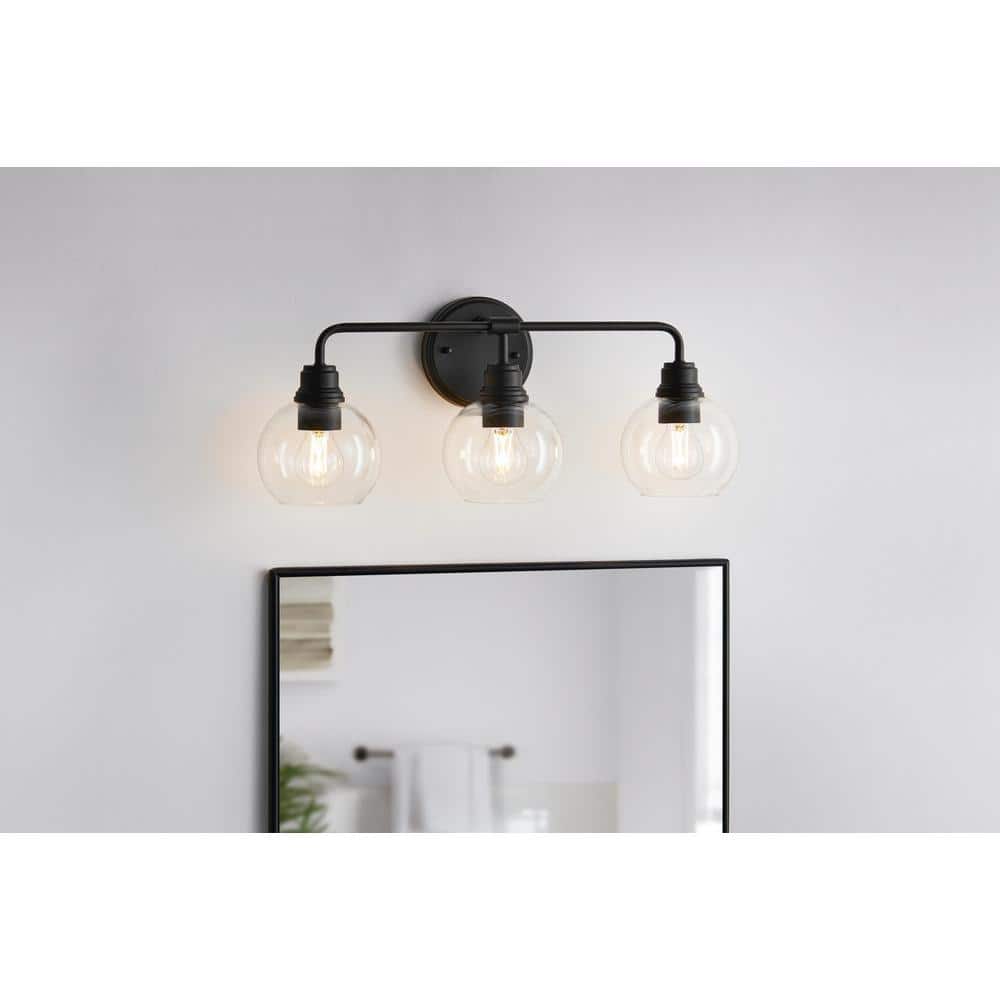 Florabelle 24 in. W 3-Light Vanity Light Matte Black Clear Globe Glass Shades price history on PriceWatchPro