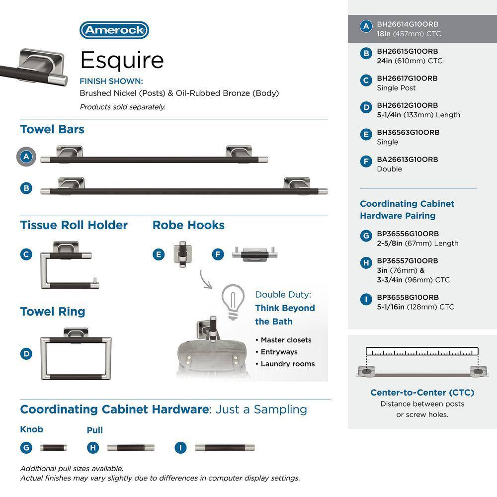 Esquire 18'' Brushed Nickel and Oil-Rubbed Bronze Wall Mounted Towel Bar
