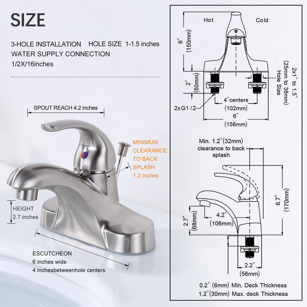 Brushed Nickel Single Handle Low Arc Bathroom Faucet with Drain Kit