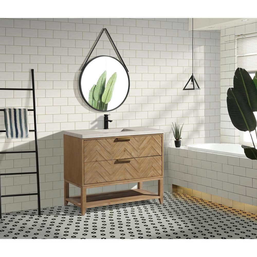 Carlsbad 42" Weathered Fir Freestanding Vanity with Concrete Top