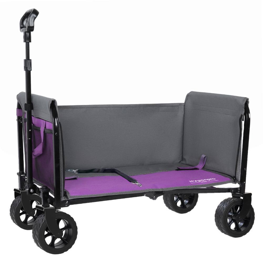 Tose Convertible Folding Trolley with 5" Wide Wheels, Full-Side Opening & Dog Leash for Camping Beach Shopping, Purple