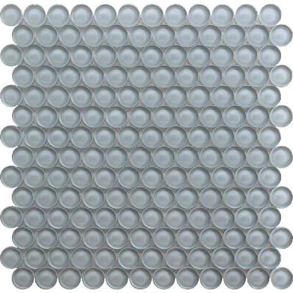 Apollo Tile Gray 4 in. x 5 in. Penny Round Polished Glass Mosaic Tile Sample (0.13 sq. ft./Piece)