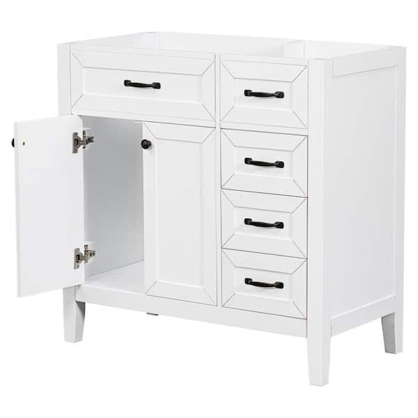 35.5 in. W x 17.7 in. D x 35 in. H Bath Vanity Cabinet without Top in White with 2 Doors and 3 Drawers