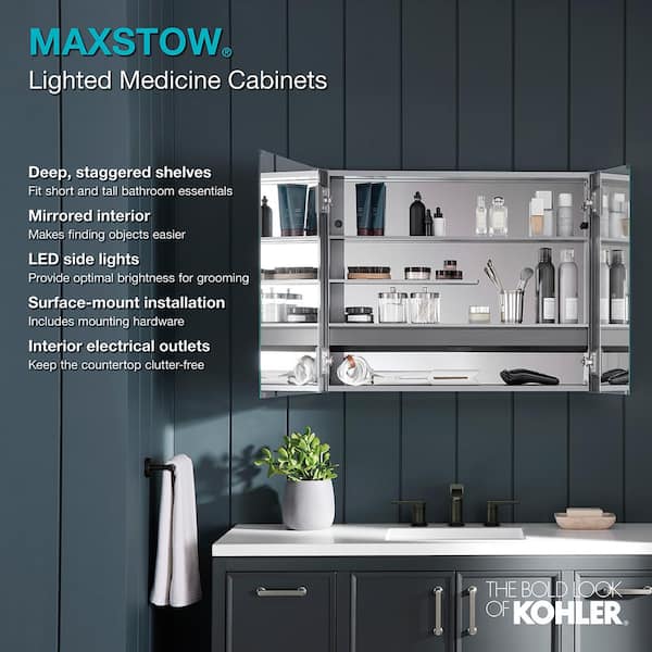 KOHLER Maxstow 17 in. W x 40 in. H Silver Surface Mount Medicine Cabinet with Lighted Mirror