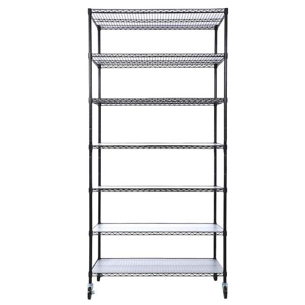 Nivencai 81.5 in. H x 48 in. L x 18 in. D 7-Shelf Black Metal Pantry ...