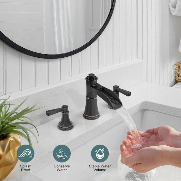 8 in. Waterfall Widespread 2-Handle Bathroom Faucet With Pop-up Drain Assembly in Oil Rubbed Bronze