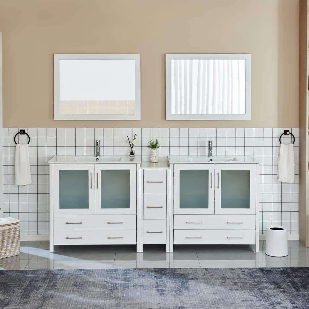 Brescia 84 in. W x 18 in. D x 36 in. H Bathroom Vanity in White with Double Basin Top in White Ceramic and Mirrors -  Vanity Art, VA3036-84W