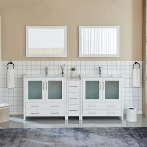 Brescia 84 in. W x 18 in. D x 36 in. H Bathroom Vanity in White with Double Basin Top in White Ceramic and Mirrors