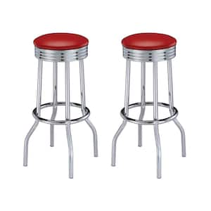 30 in. H Red and Chrome Backless Metal Frame Swivel Bar Stool (Set of 2)