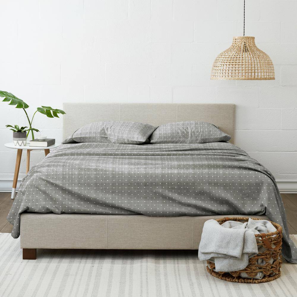 Gray and White Plaid Polka Dot Twin Sheet Set