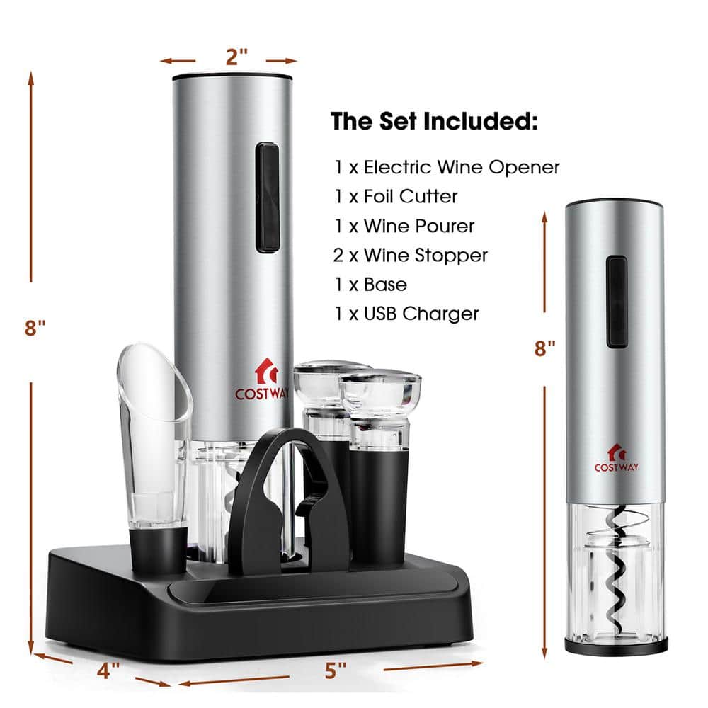 Stainless Steel Rechargeable Electric Wine Bottle Opener Set with Foil Cutter