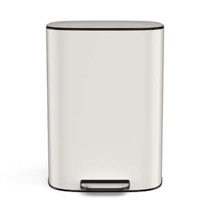 13 Gal. Metal Household Trash Can, Stainless Steel Bustbin with Foot Pedal Operation, Soft Close Lid in White