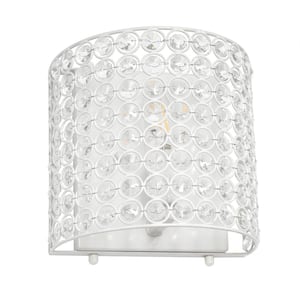 8 in. 1-Light White Sconce Light Modern Contemporary with Crystal and Metal
