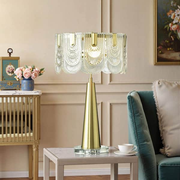 Verena 28 in. Polished Brass Table Lamp with Clear Glass Shade