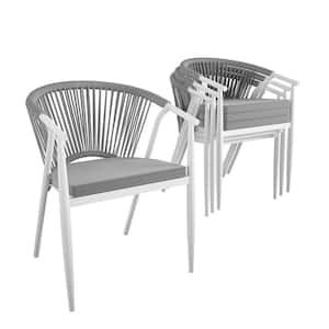 Circi Gray Stackable Metal Outdoor Dining Chair with Gray Cushions (4-Pack)