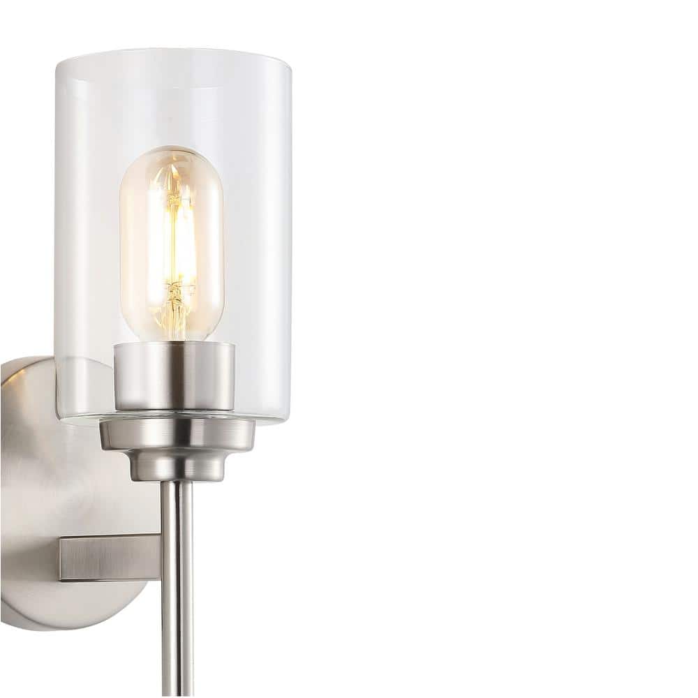 Nickel Cylinder Industrial Vanity Sconce with Clear Glass