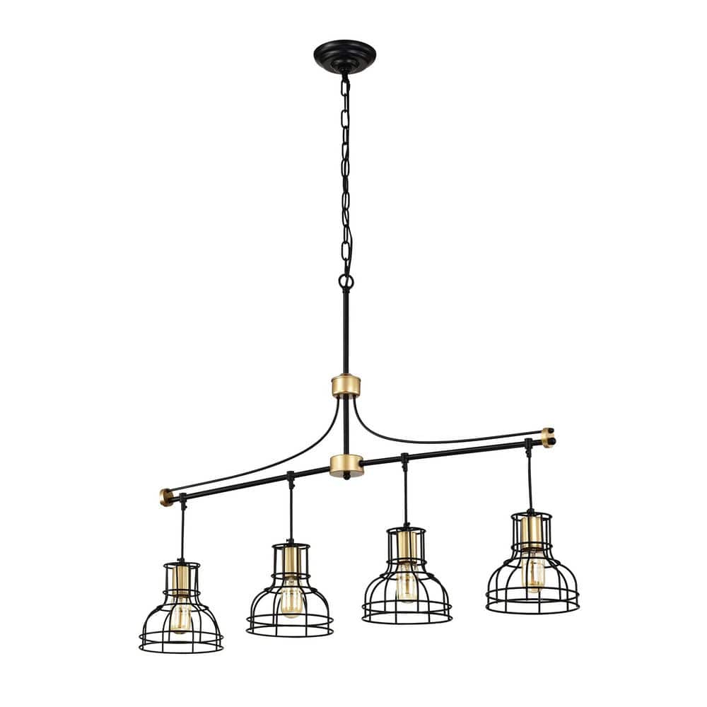Modern Farmhouse Black Chandelier, 40 in. 4-Light Black Kitchen Island Chan